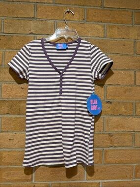 Purple Riot Striped Henley Tee - Purple & White.Cotton